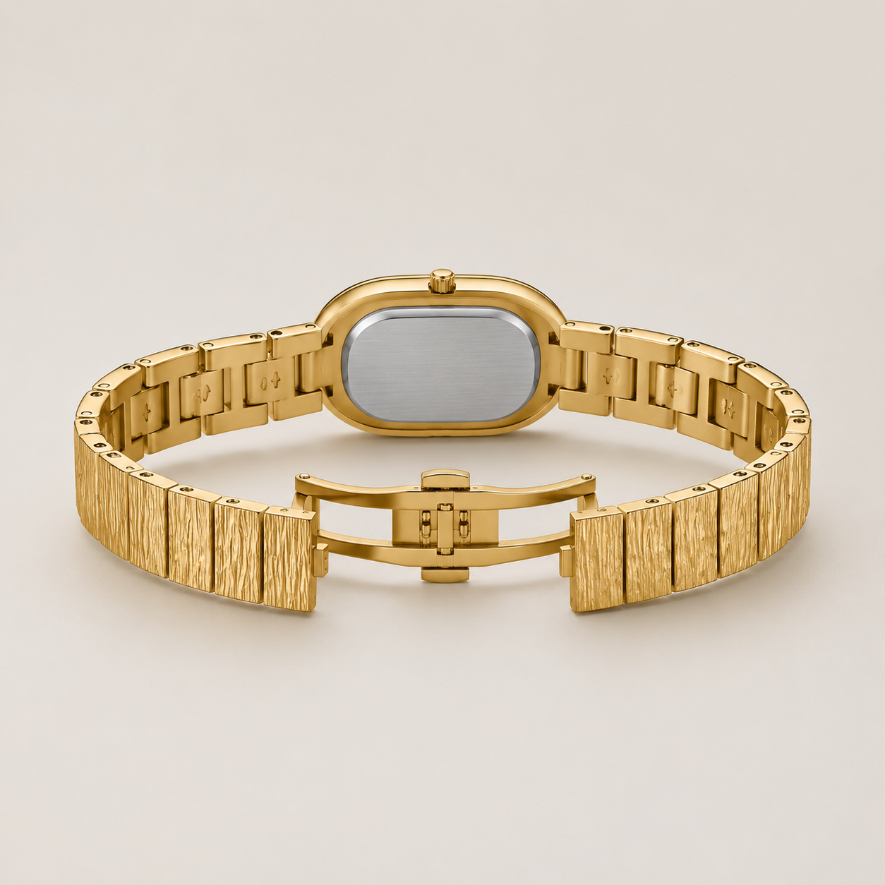 18mm Oval Quartz Watch with Cool Pearl-Effect Dial and Warm-Tone Bracelet
