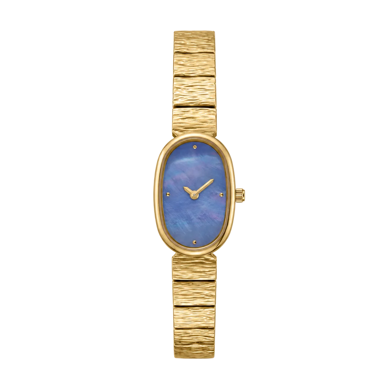18mm Oval Quartz Watch with Cool Pearl-Effect Dial and Warm-Tone Bracelet