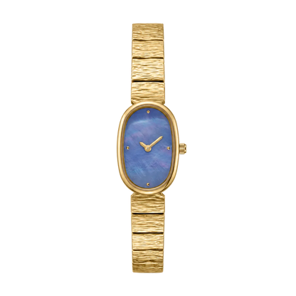 18mm Oval Quartz Watch with Cool Pearl-Effect Dial and Warm-Tone Bracelet