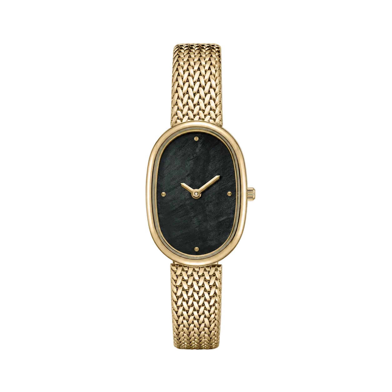18mm Rectangular Quartz Watch with Dark Pearl-Effect Dial and Silver-Tone Mesh Bracelet
