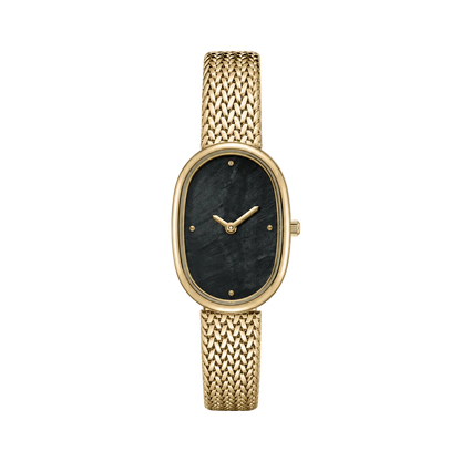18mm Rectangular Quartz Watch with Dark Pearl-Effect Dial and Silver-Tone Mesh Bracelet