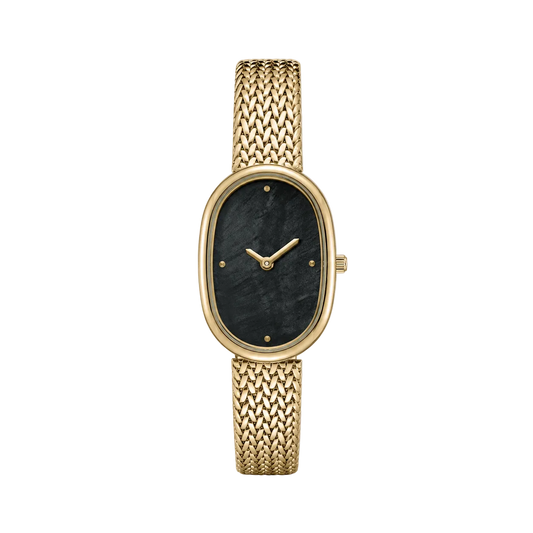 18mm Rectangular Quartz Watch with Dark Pearl-Effect Dial and Silver-Tone Mesh Bracelet