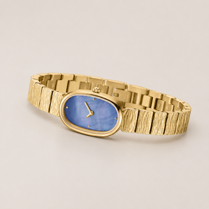 18mm Oval Quartz Watch with Cool Pearl-Effect Dial and Warm-Tone Bracelet
