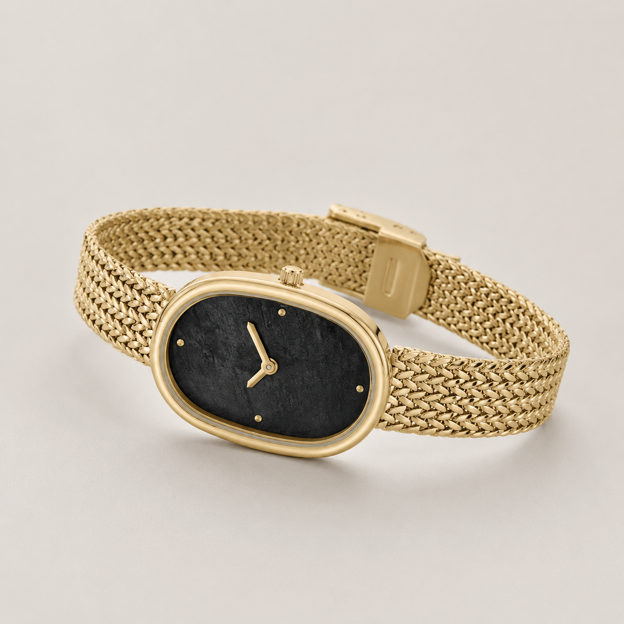 18mm Rectangular Quartz Watch with Dark Pearl-Effect Dial and Silver-Tone Mesh Bracelet