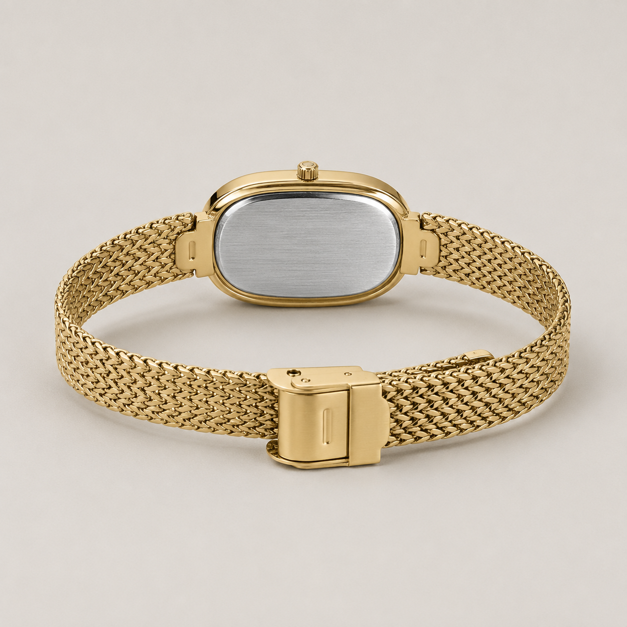 18mm Rectangular Quartz Watch with Dark Pearl-Effect Dial and Silver-Tone Mesh Bracelet