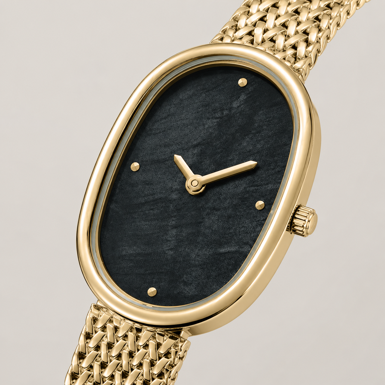 18mm Rectangular Quartz Watch with Dark Pearl-Effect Dial and Silver-Tone Mesh Bracelet