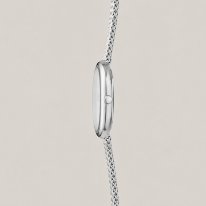18mm Oval Quartz Watch with Light Pearl-Effect Dial and Silver-Tone Bracelet