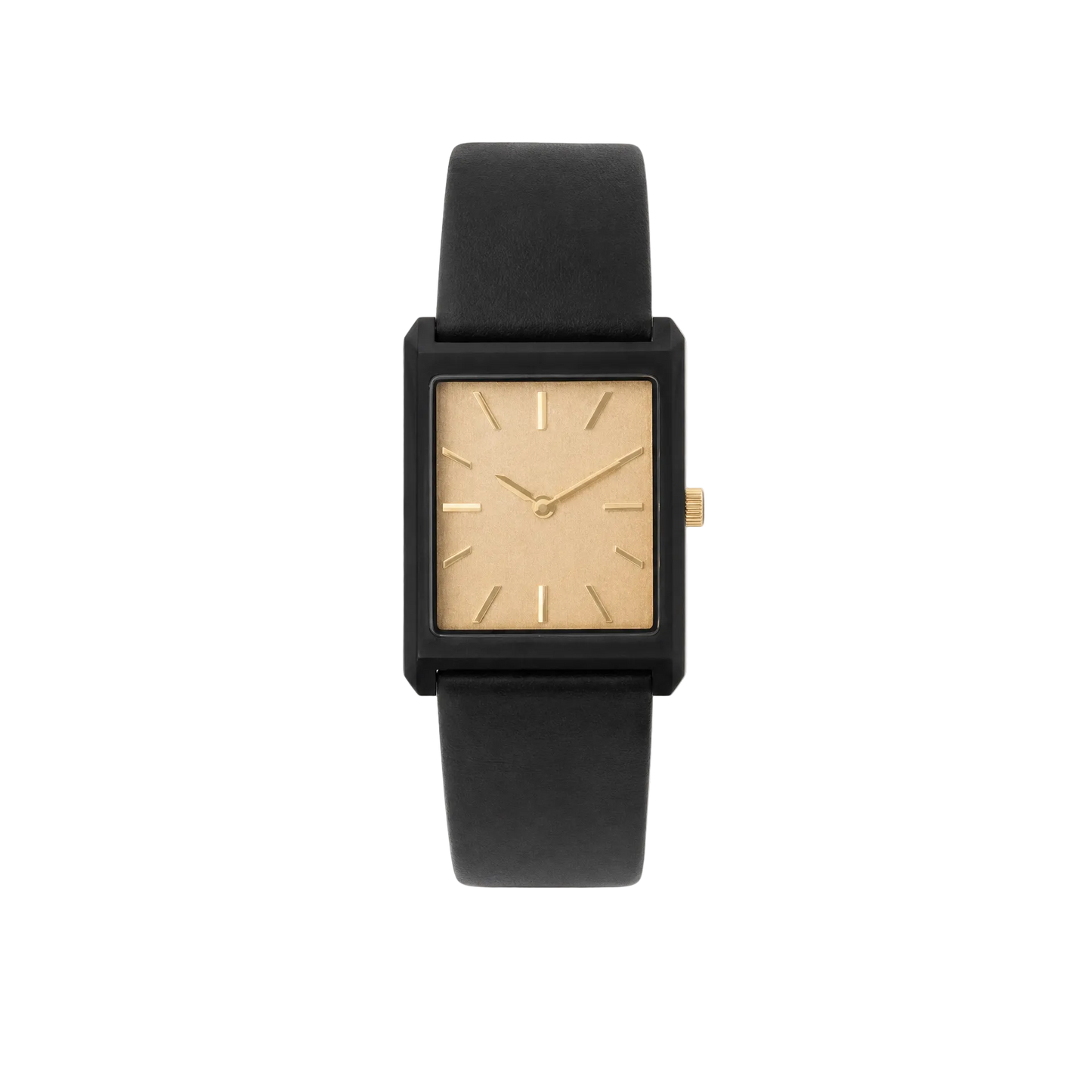26mm Rectangular Quartz Watch with Black Leather Strap and Light Dial