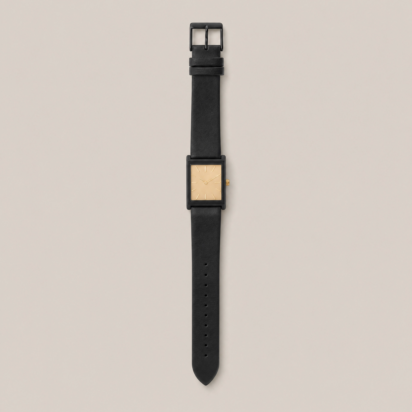 26mm Rectangular Quartz Watch with Black Leather Strap and Light Dial
