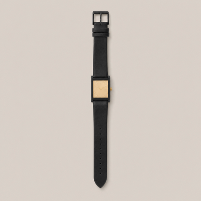 26mm Rectangular Quartz Watch with Black Leather Strap and Light Dial