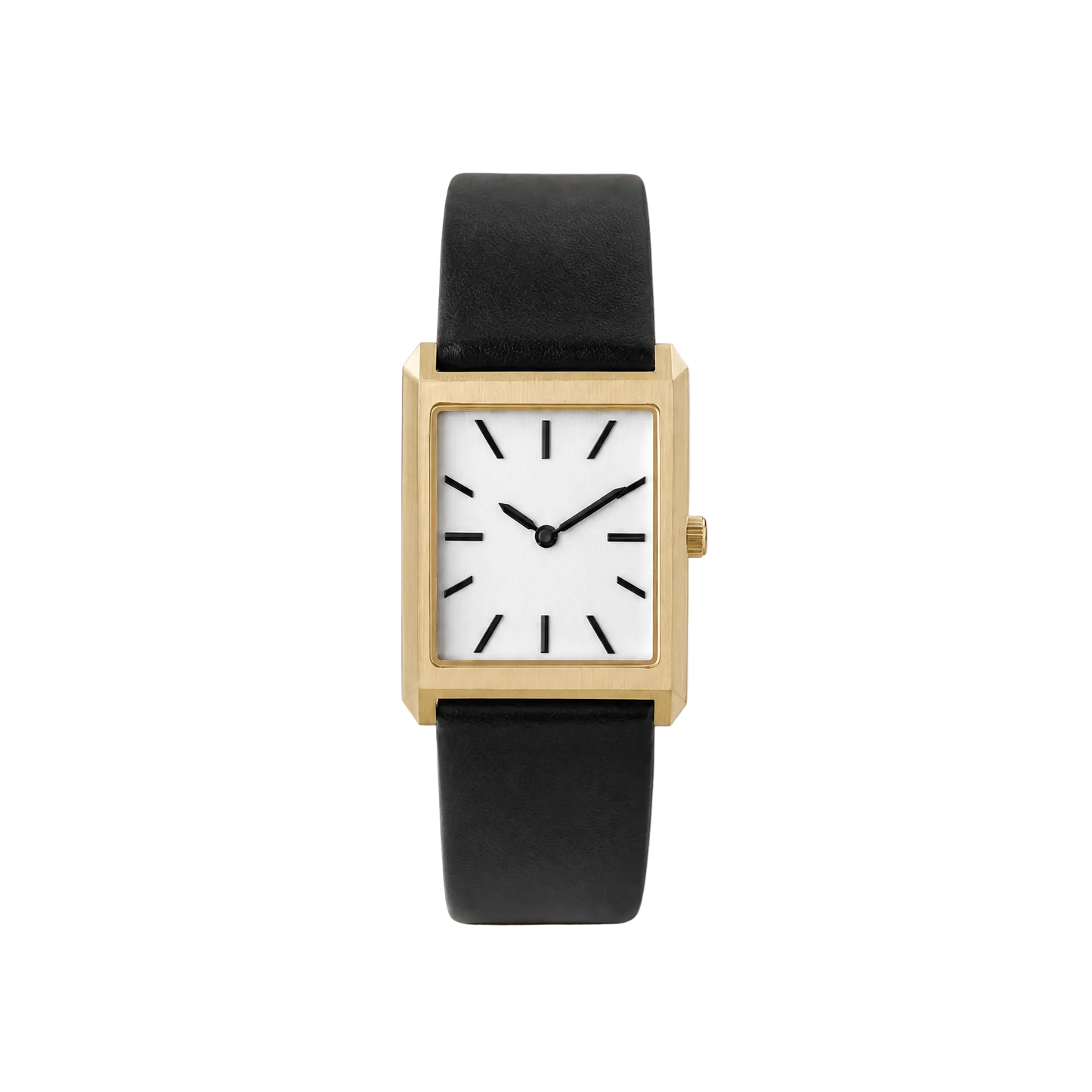 26mm Rectangular Quartz Watch with Black Leather Strap and Warm-Tone Case