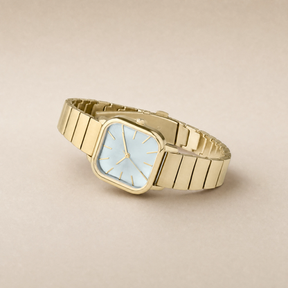 26mm Square Quartz Watch with Light Dial and Warm-Tone Bracelet