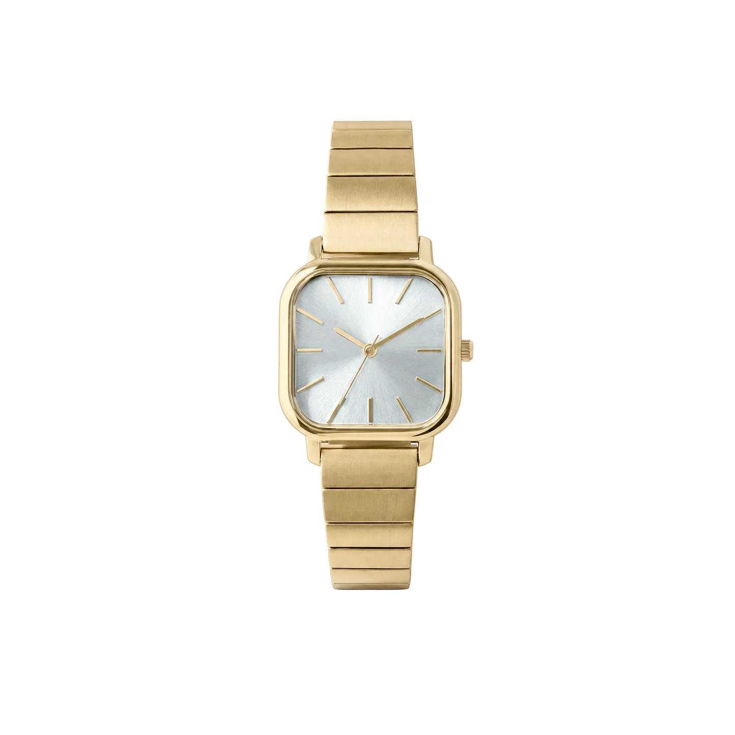 26mm Square Quartz Watch with Light Dial and Warm-Tone Bracelet