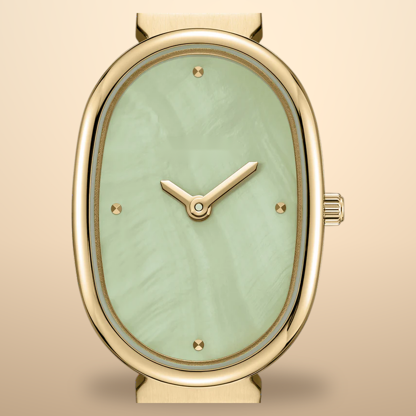 35mm Oval Quartz Watch with Red Pearl-Effect Dial and Warm-Tone Bracelet