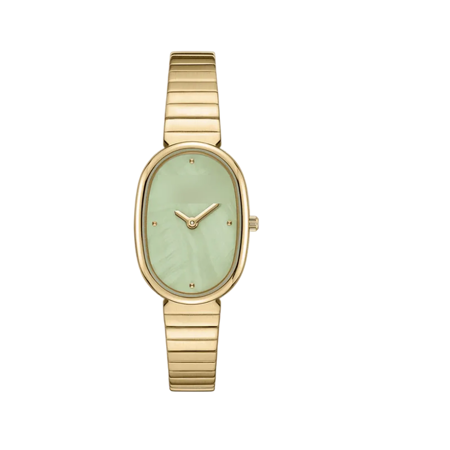 35mm Oval Quartz Watch with Red Pearl-Effect Dial and Warm-Tone Bracelet