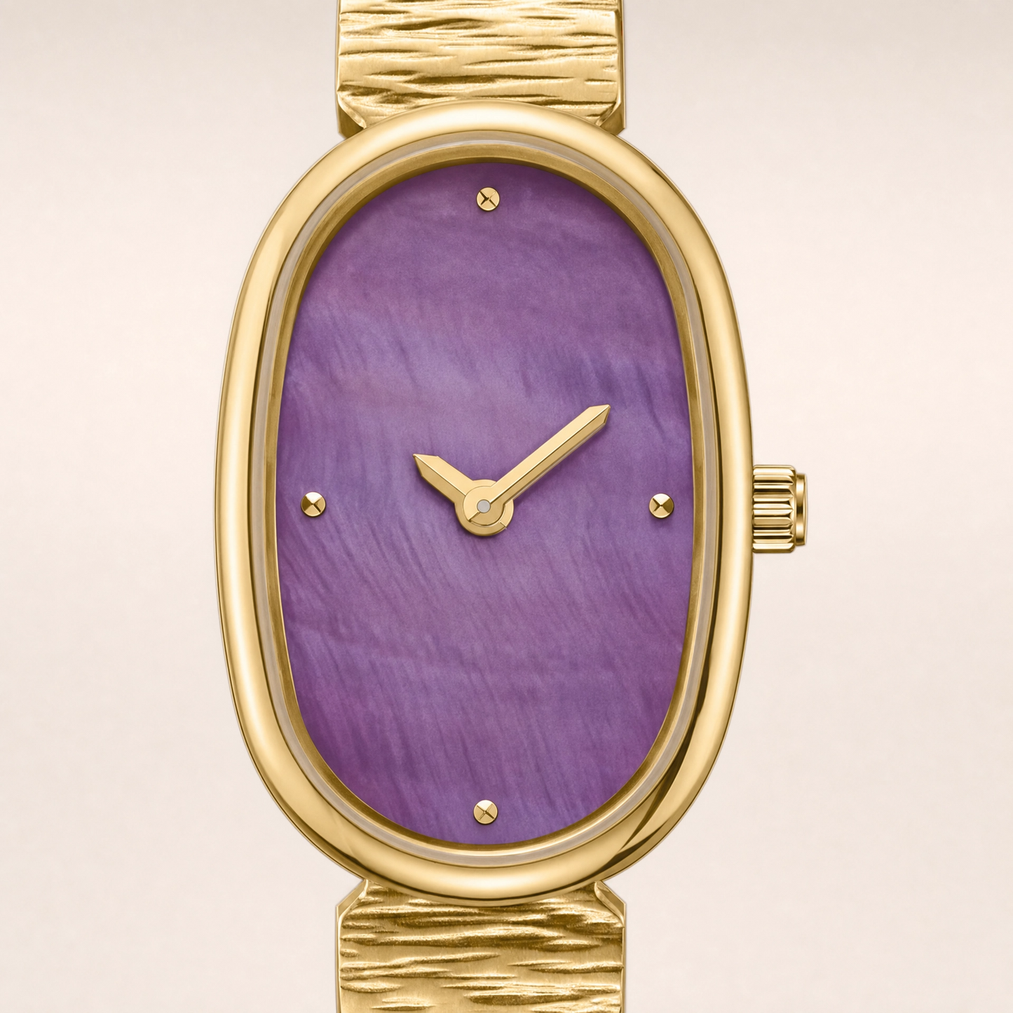 18mm Oval Quartz Watch with Dusk Pearl-Effect Dial and Warm-Tone Bracelet