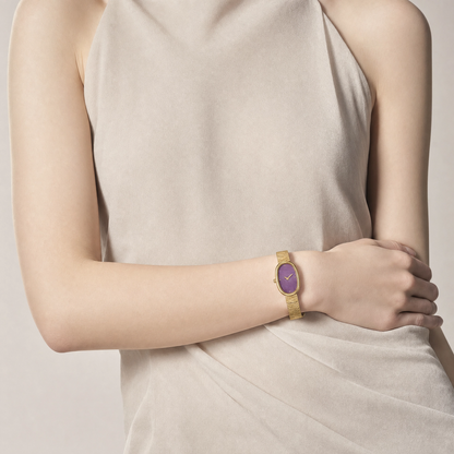 18mm Oval Quartz Watch with Dusk Pearl-Effect Dial and Warm-Tone Bracelet