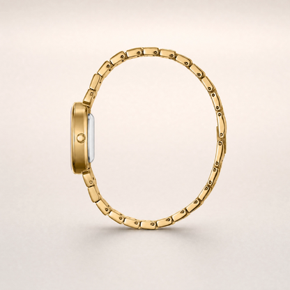 26mm Square Quartz Watch with Brown Brushed Dial and Warm-Tone Bracelet