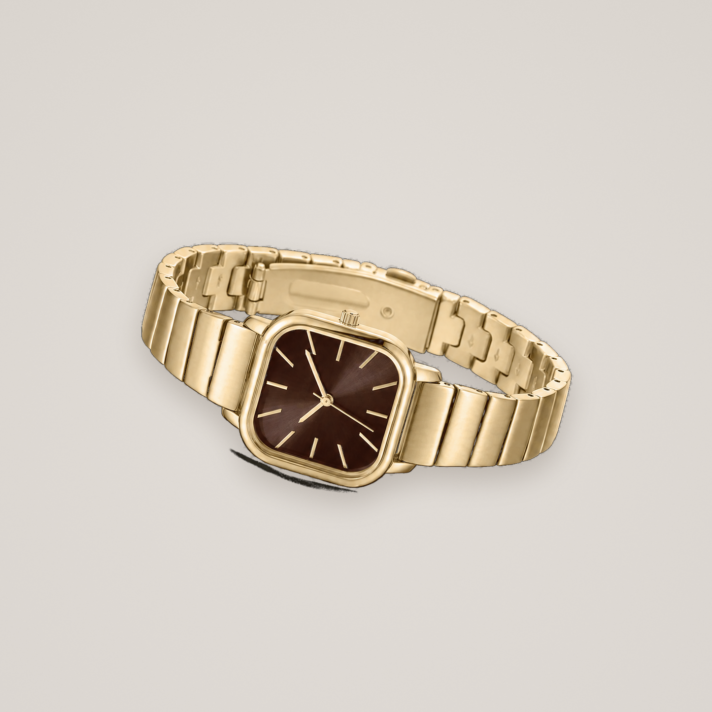 26mm Square Quartz Watch with Brown Brushed Dial and Warm-Tone Bracelet