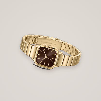 26mm Square Quartz Watch with Brown Brushed Dial and Warm-Tone Bracelet
