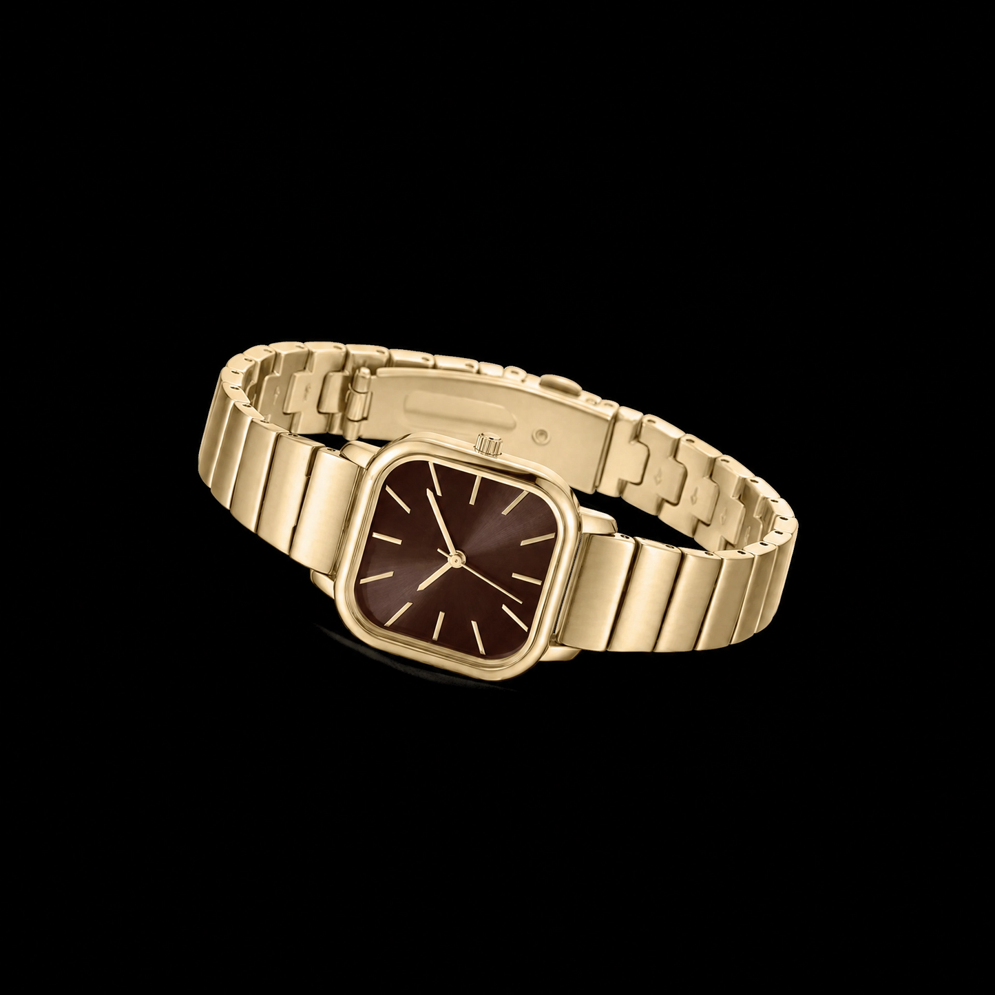 26mm Square Quartz Watch with Brown Brushed Dial and Warm-Tone Bracelet