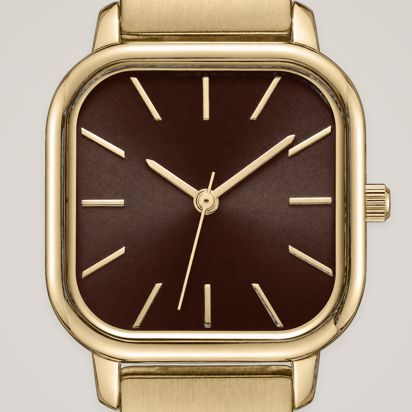 26mm Square Quartz Watch with Brown Brushed Dial and Warm-Tone Bracelet
