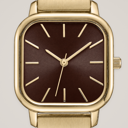 26mm Square Quartz Watch with Brown Brushed Dial and Warm-Tone Bracelet