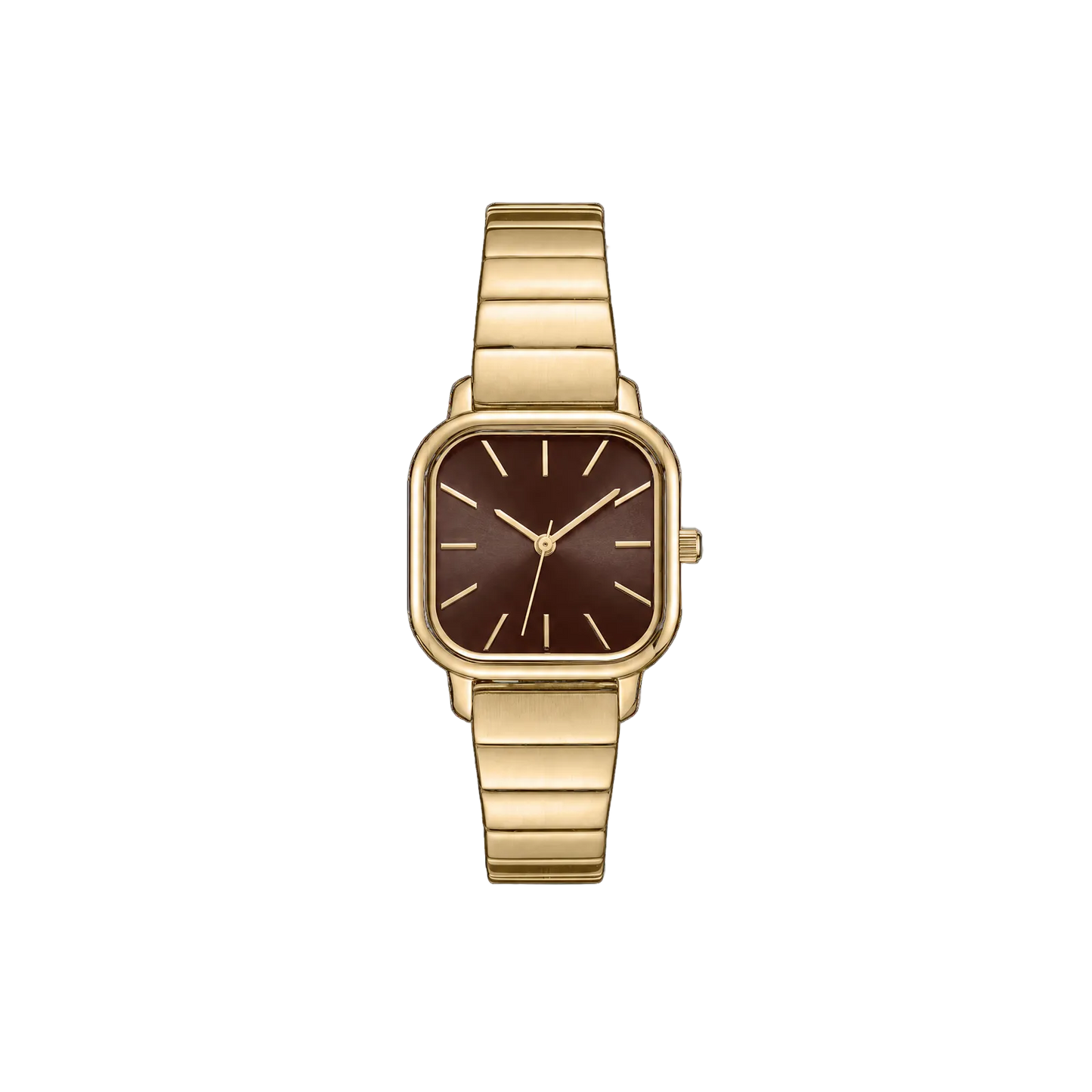 26mm Square Quartz Watch with Brown Brushed Dial and Warm-Tone Bracelet