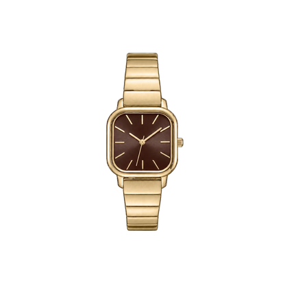 26mm Square Quartz Watch with Brown Brushed Dial and Warm-Tone Bracelet