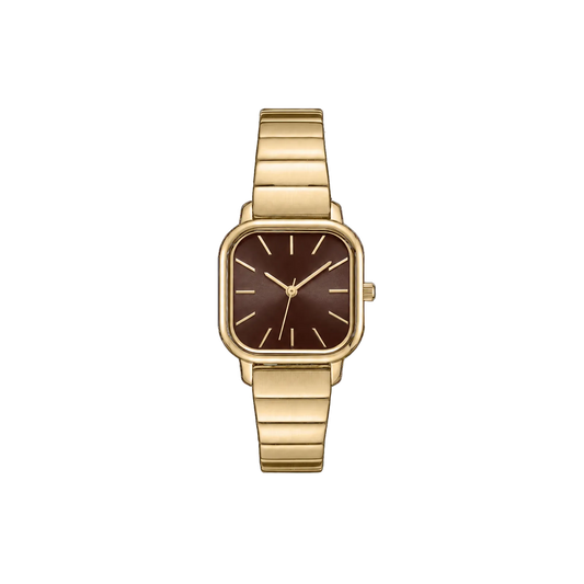 26mm Square Quartz Watch with Brown Brushed Dial and Warm-Tone Bracelet