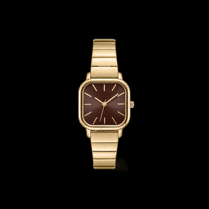 26mm Square Quartz Watch with Brown Brushed Dial and Warm-Tone Bracelet