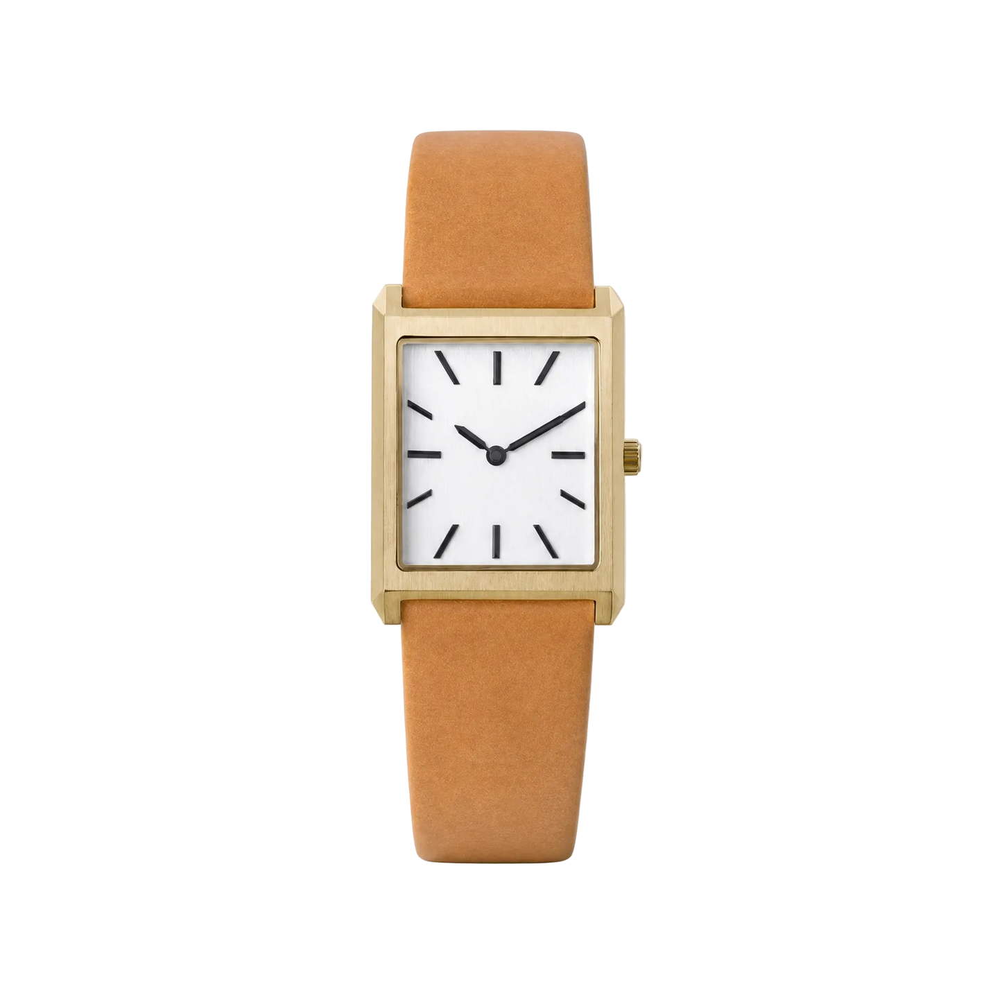26mm Rectangular Quartz Watch with Brown Leather Strap and Warm-Tone Case