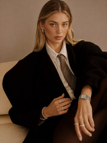 20mm Rectangular Quartz Watch with Light Dial and Silver-Tone Bracelet
