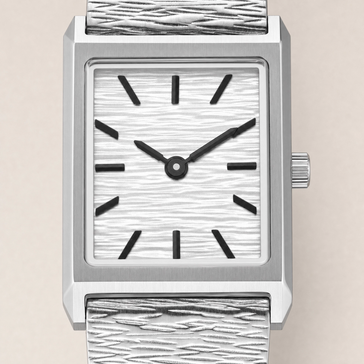 20mm Rectangular Quartz Watch with Light Dial and Silver-Tone Bracelet
