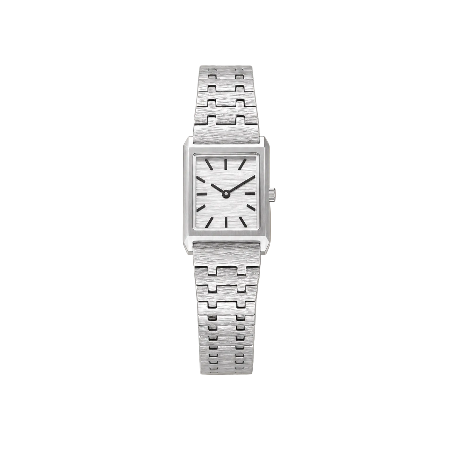 20mm Rectangular Quartz Watch with Light Dial and Silver-Tone Bracelet