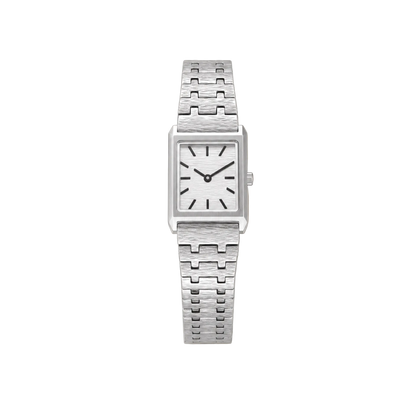 20mm Rectangular Quartz Watch with Light Dial and Silver-Tone Bracelet