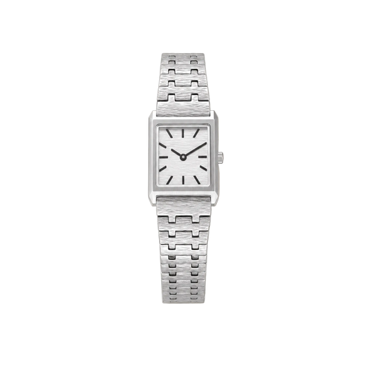 20mm Rectangular Quartz Watch with Light Dial and Silver-Tone Bracelet