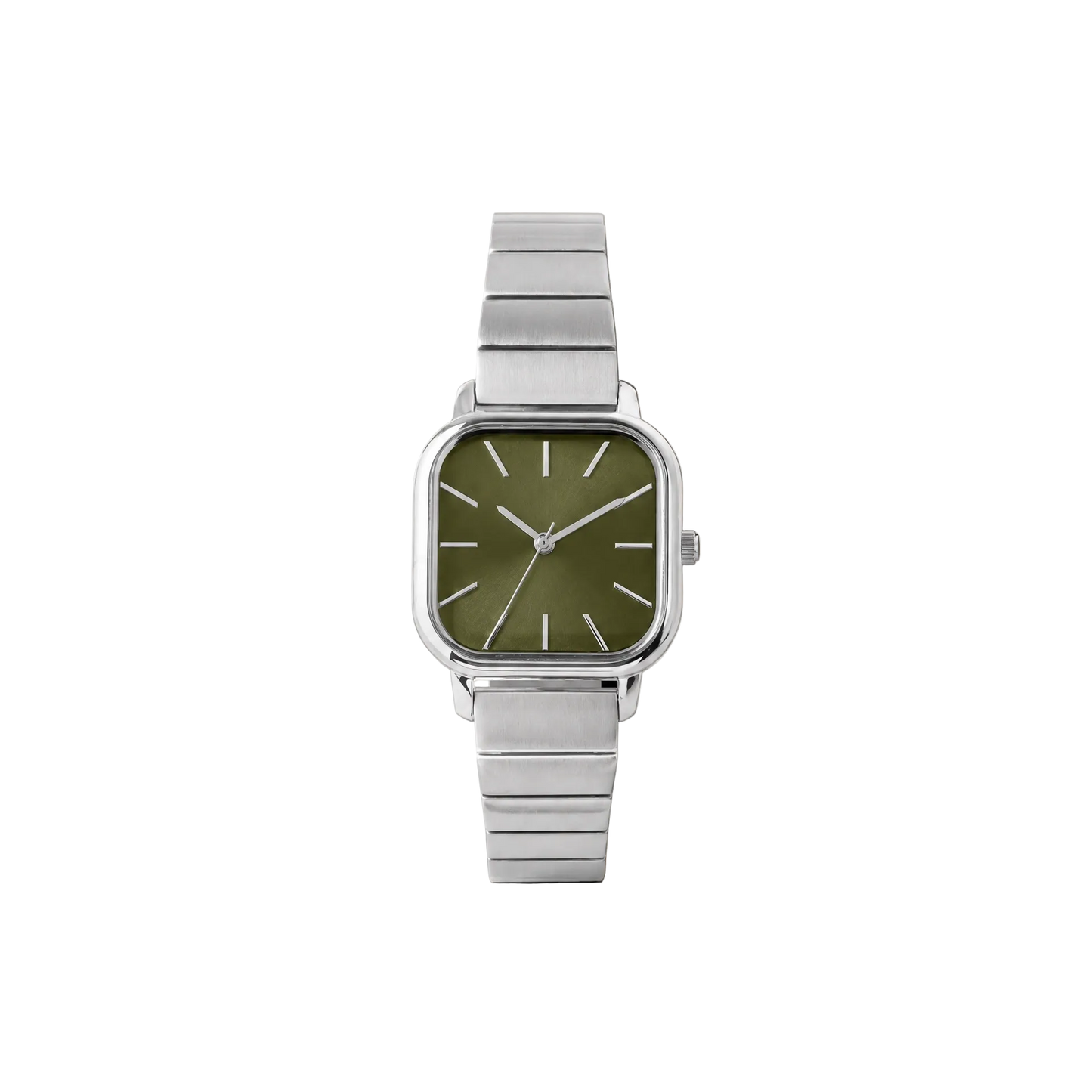 26mm Square Quartz Watch with Green Brushed Dial and Silver-Tone Bracelet