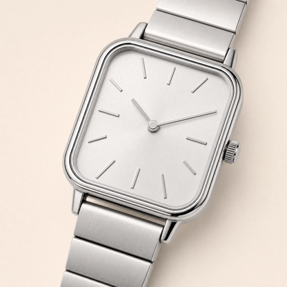 26mm Square Quartz Watch with Light Dial and Silver-Tone Bracelet