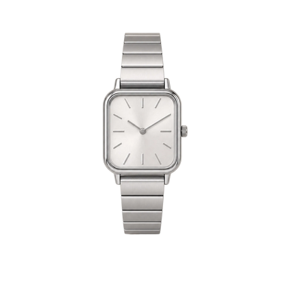 26mm Square Quartz Watch with Light Dial and Silver-Tone Bracelet