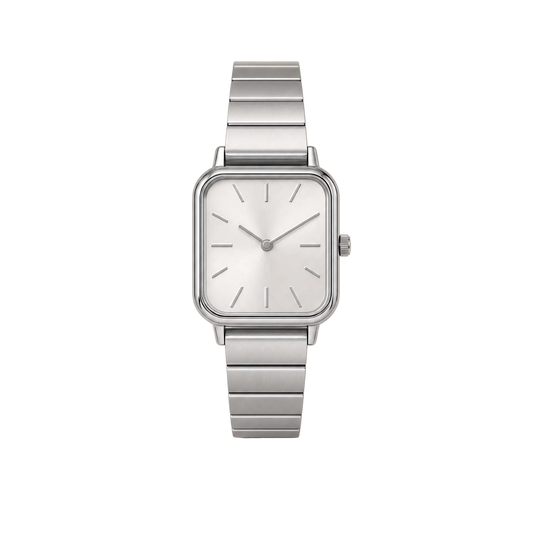 26mm Square Quartz Watch with Light Dial and Silver-Tone Bracelet